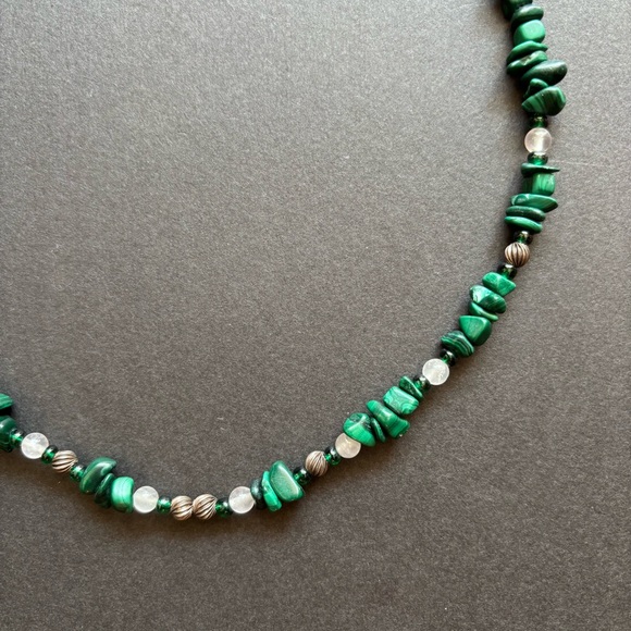 Green Malachite Gemstone Beaded Necklace | 925 Sterling Silver | 18 IN - Picture 8 of 10